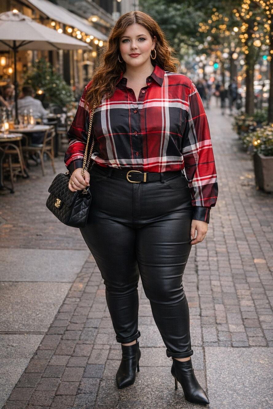 Coldwater Creek Women’s Plus Size Silk Blouse Plaid Black Red 1x Career Classic